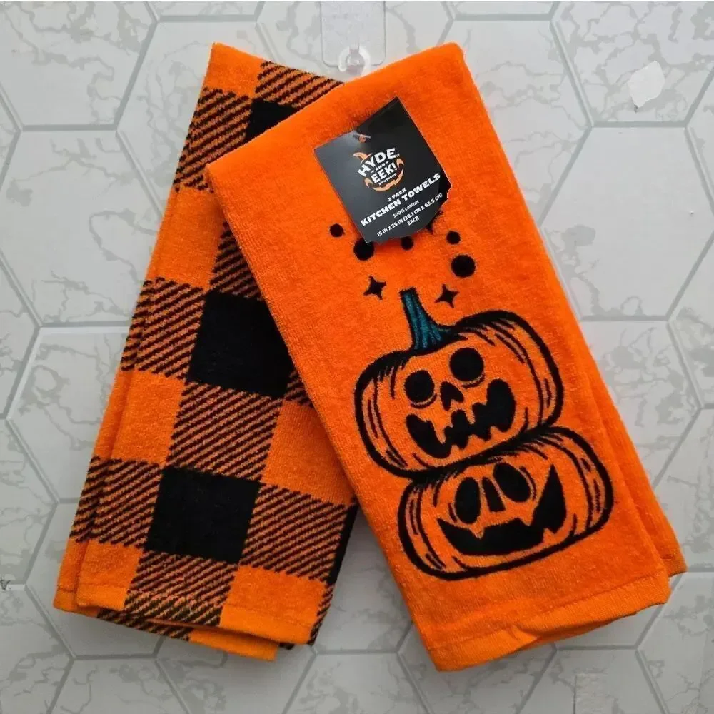 New 2pc Pumpkin Halloween Stack Kitchen Terry Towels Hyde and EEK! Boutique